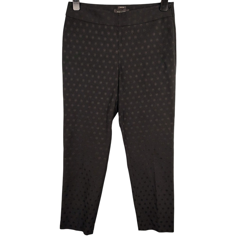 Talbots Womens SZ 8 Heritage Ankle Pants Black Jacquard Dot Professional Classic